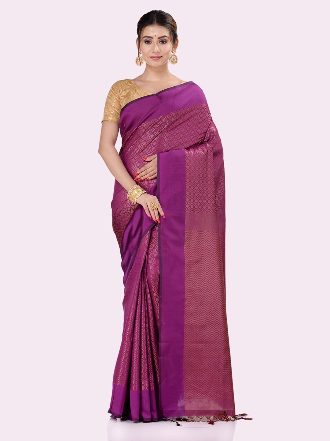 

BANARASI PATOLA Ethnic Motifs Silk Blend Patola Saree, Purple