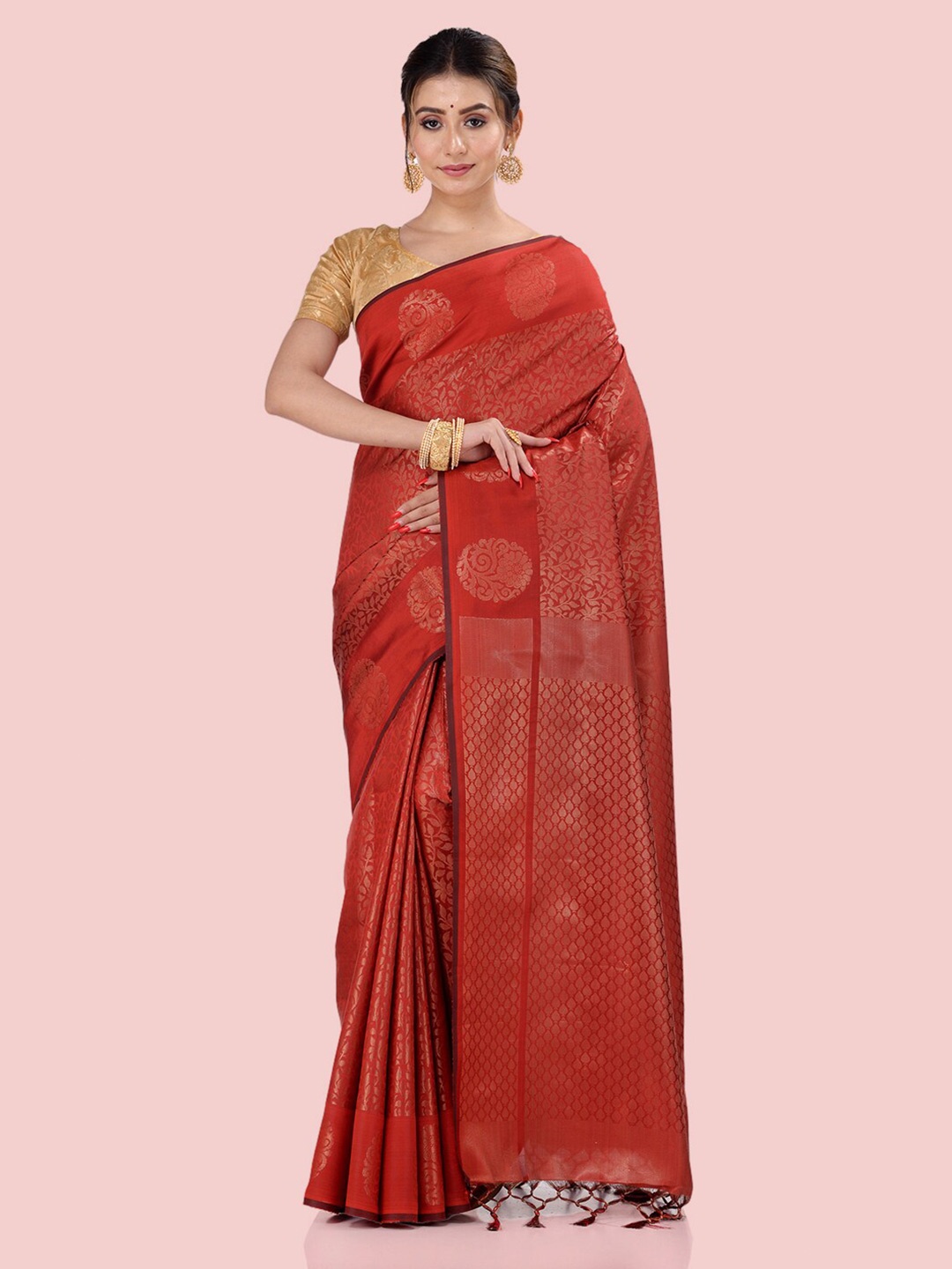 

BANARASI PATOLA Woven Design Zari Silk Blend Patola Saree, Red