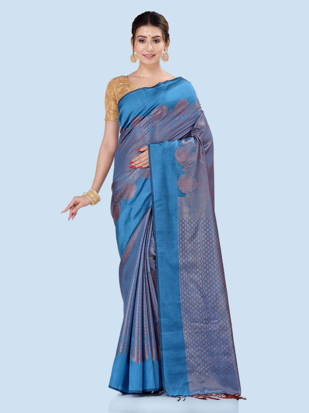 

BANARASI PATOLA Woven Design Silk Blend Patola Saree, Blue