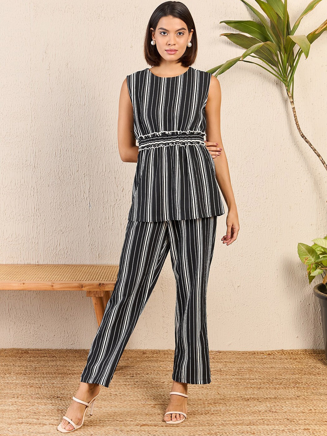 

Kibo Striped Tunic & Trouser Co-Ords, Black