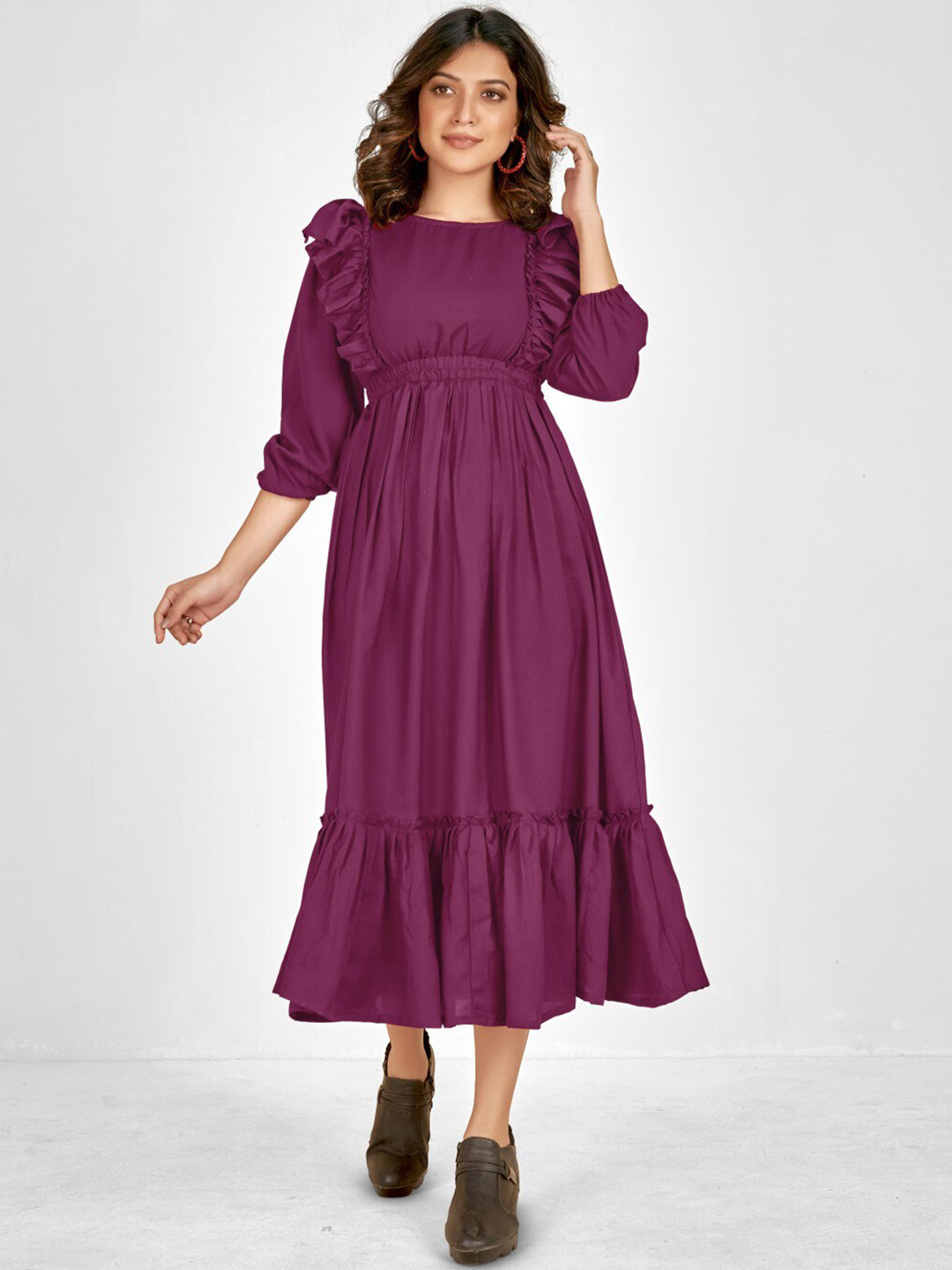 

Femvy Puff Sleeve Fit & Flare Midi Dress, Magenta