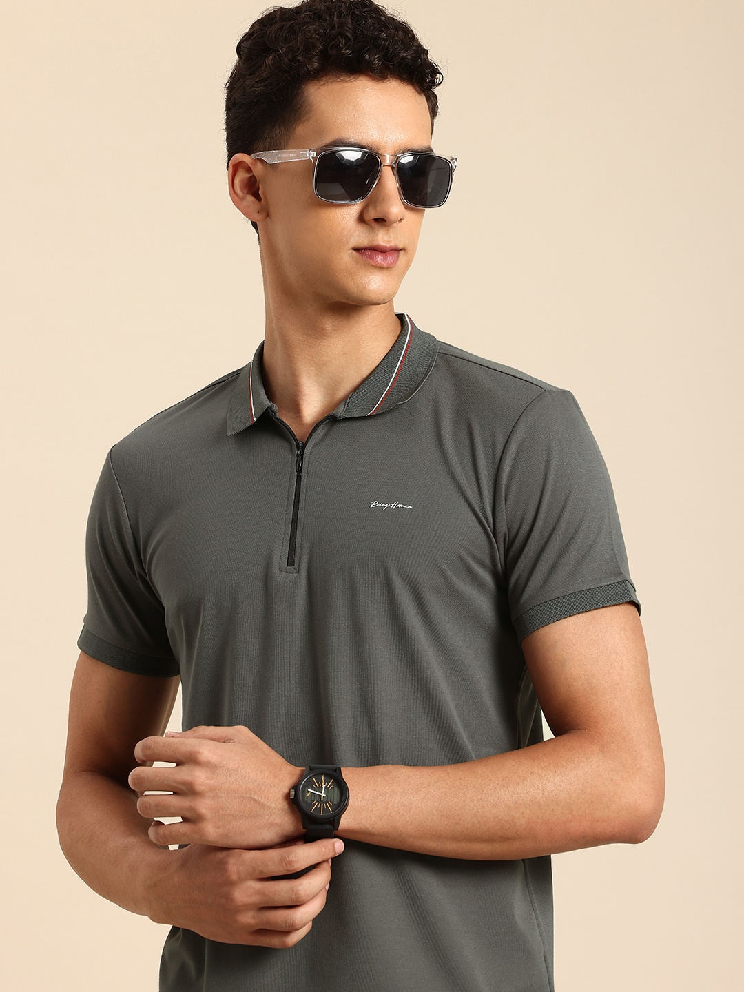 

Being Human Polo Collar T-shirt, Grey
