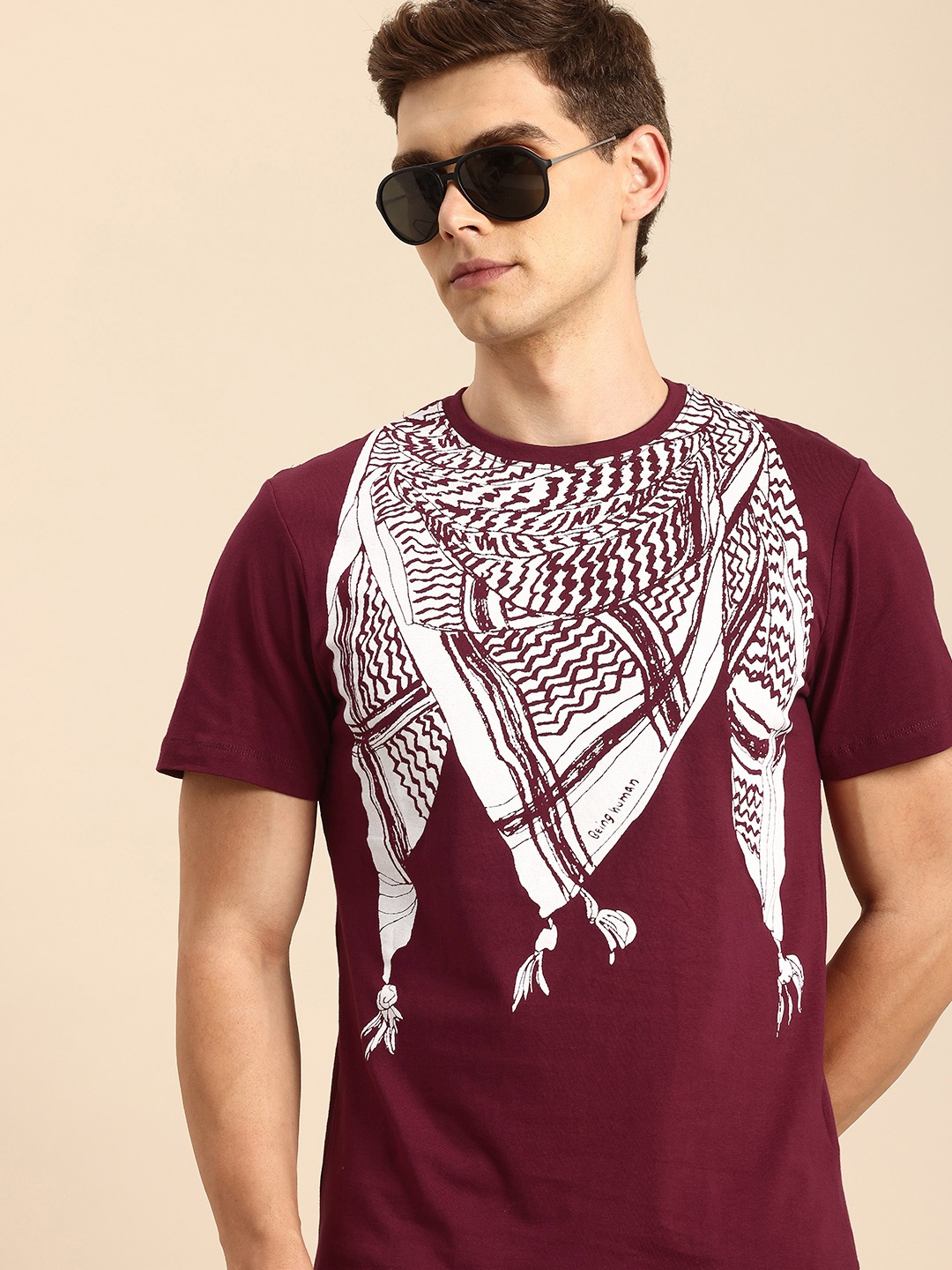 

Being Human Printed Pure Cotton T-shirt, Maroon