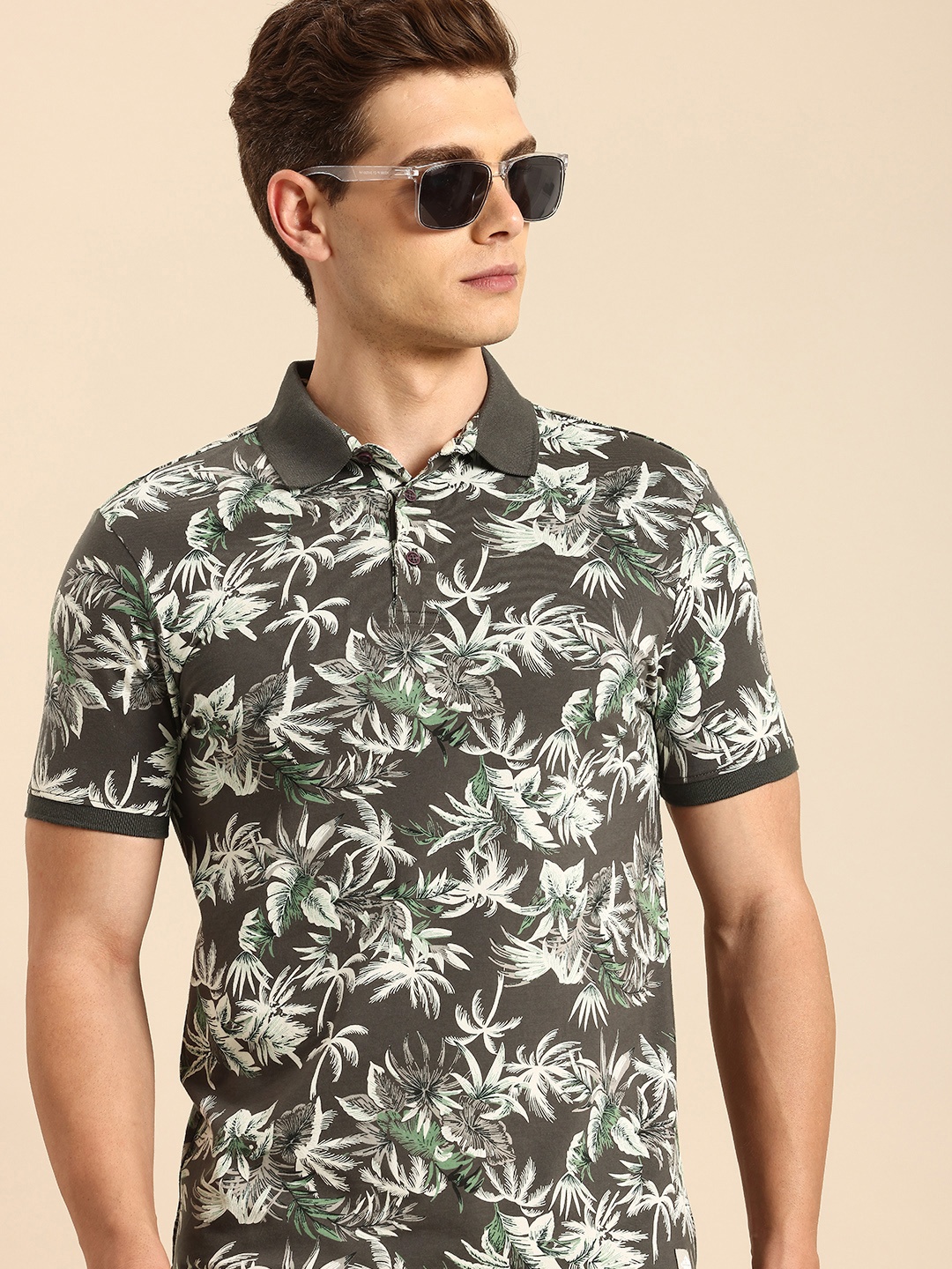 

Being Human Tropical Printed Polo Collar T-shirt, Grey