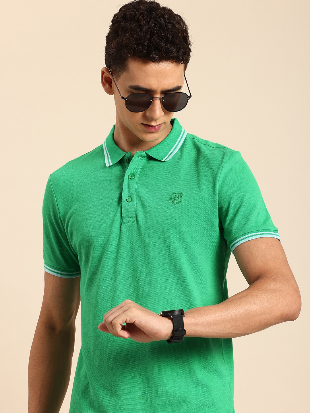 

Being Human Polo Collar Pure Cotton T-shirt, Green