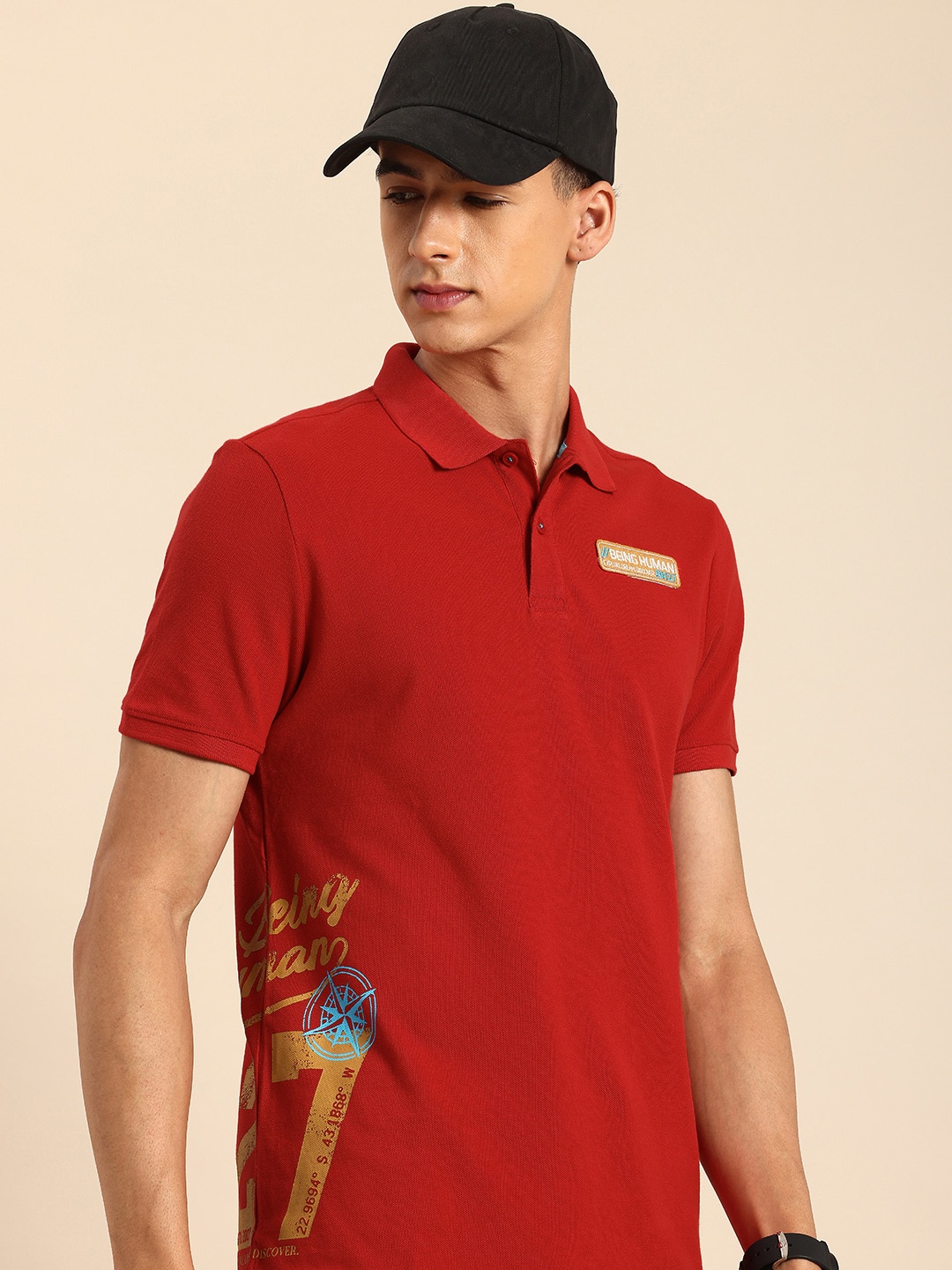 

Being Human Printed Polo Collar Pure Cotton T-shirt, Red