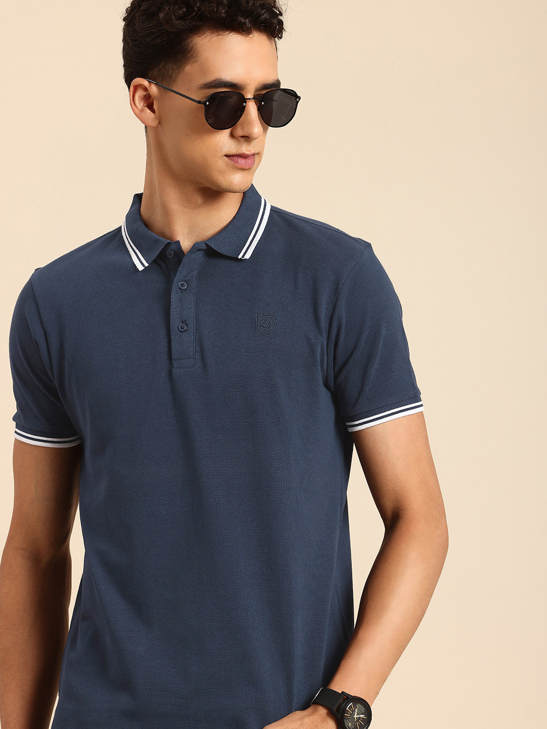 

Being Human Pure Cotton Polo Collar T-shirt, Navy blue