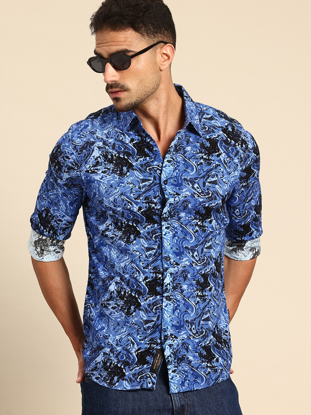 

Being Human Printed Slim Fit Casual Shirt, Blue