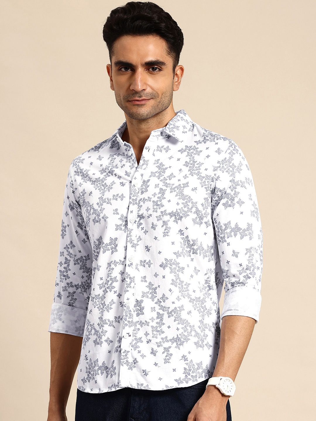 

Being Human Classic Slim Fit Floral Printed Casual Shirt, White