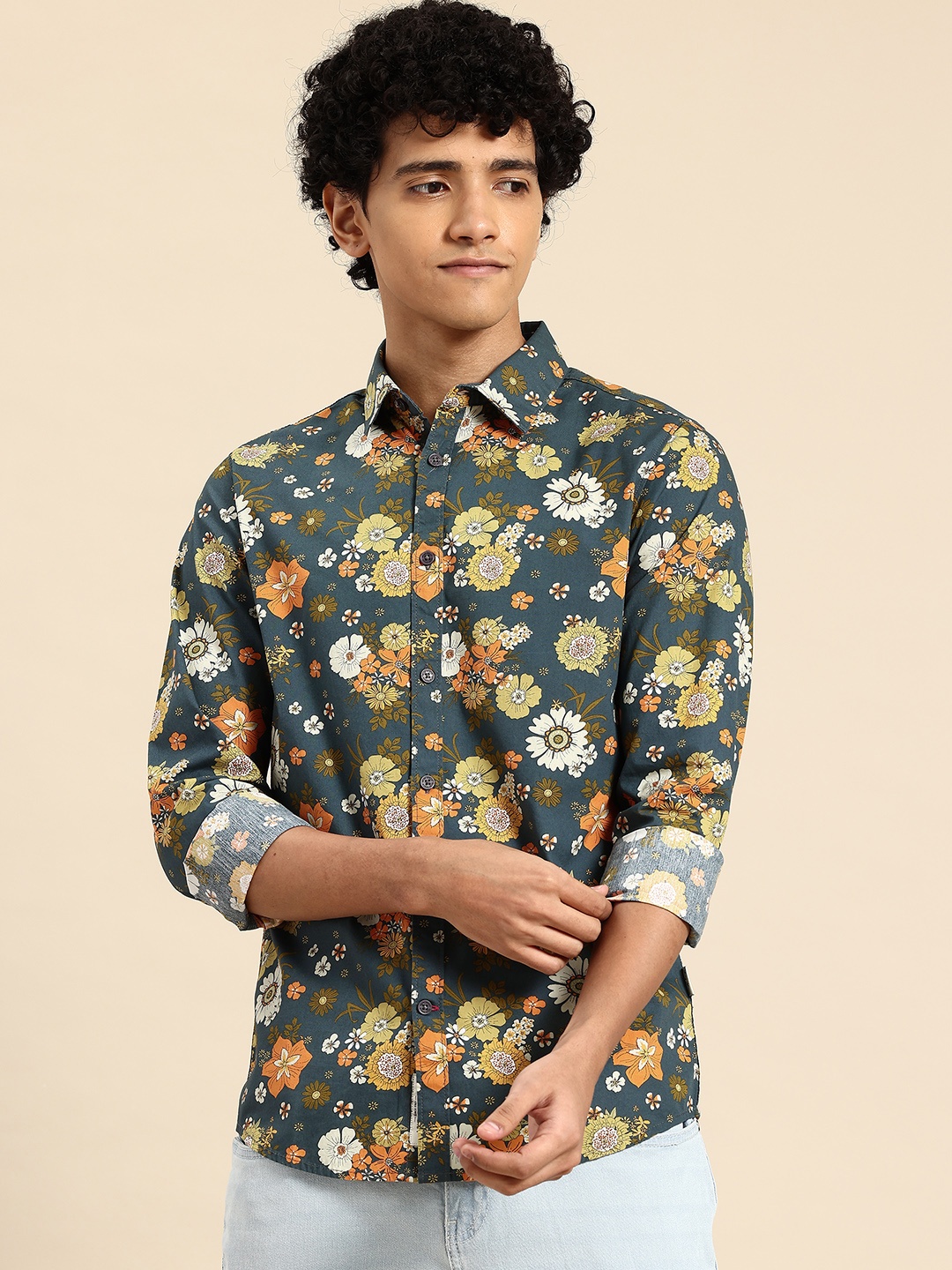 

Being Human Floral Printed Slim Fit Pure Cotton Shirt, Green