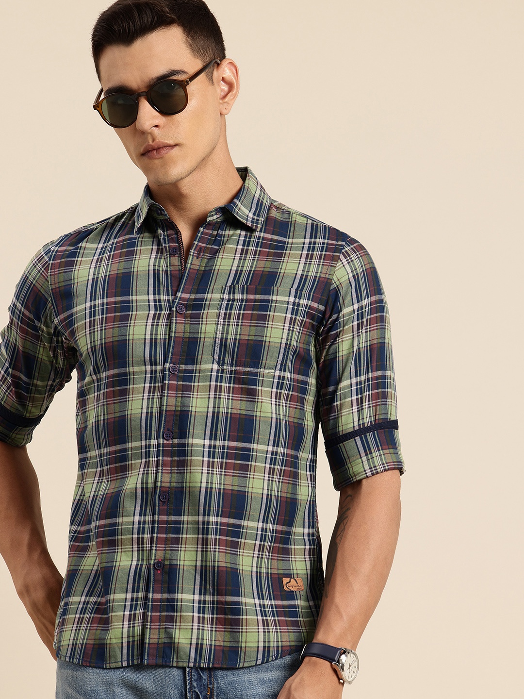 

Being Human Slim Fit Checked Casual Shirt, Green