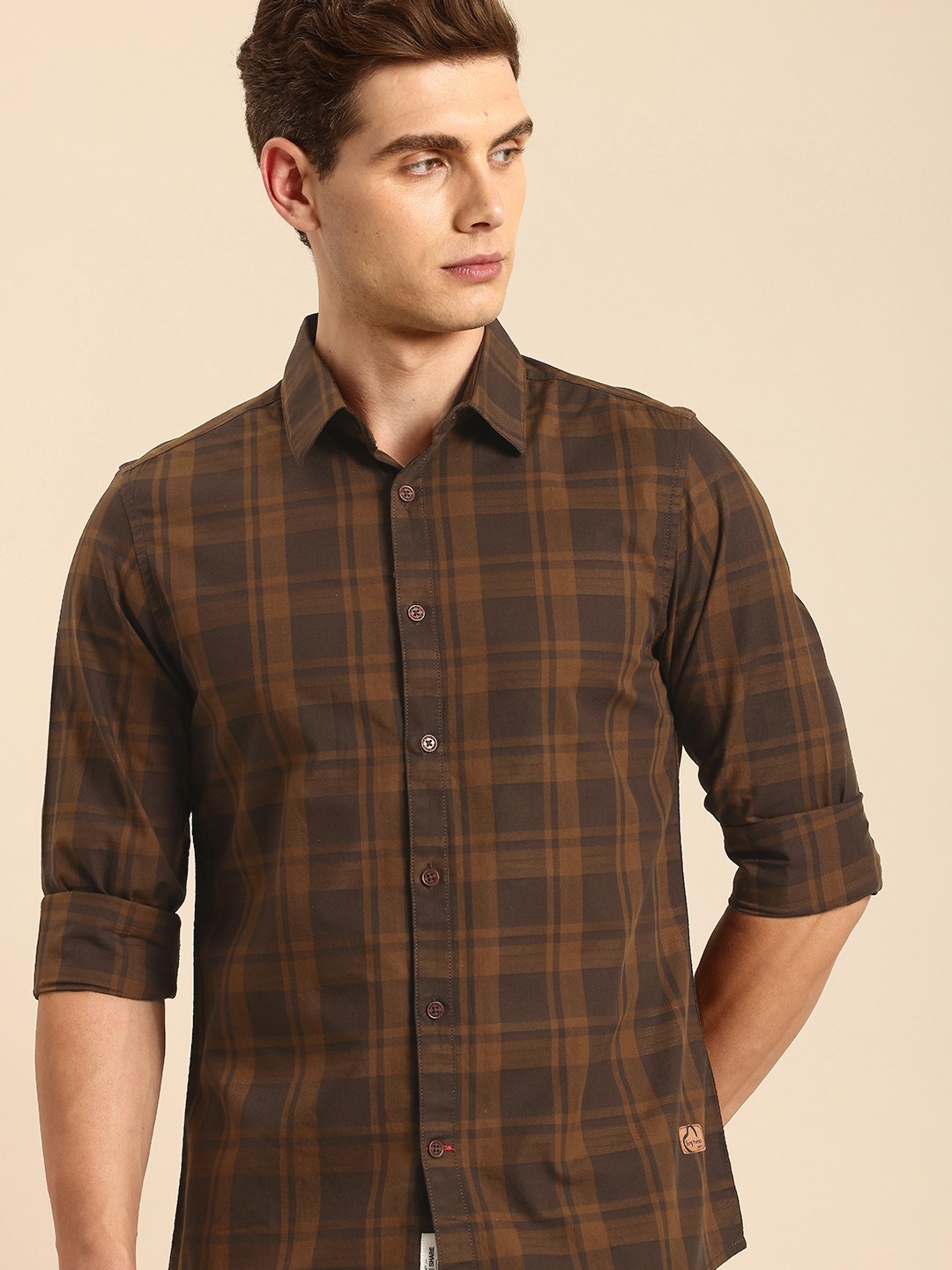 

Being Human Pure Cotton Slim Fit Tartan Checks Opaque Casual Shirt, Brown
