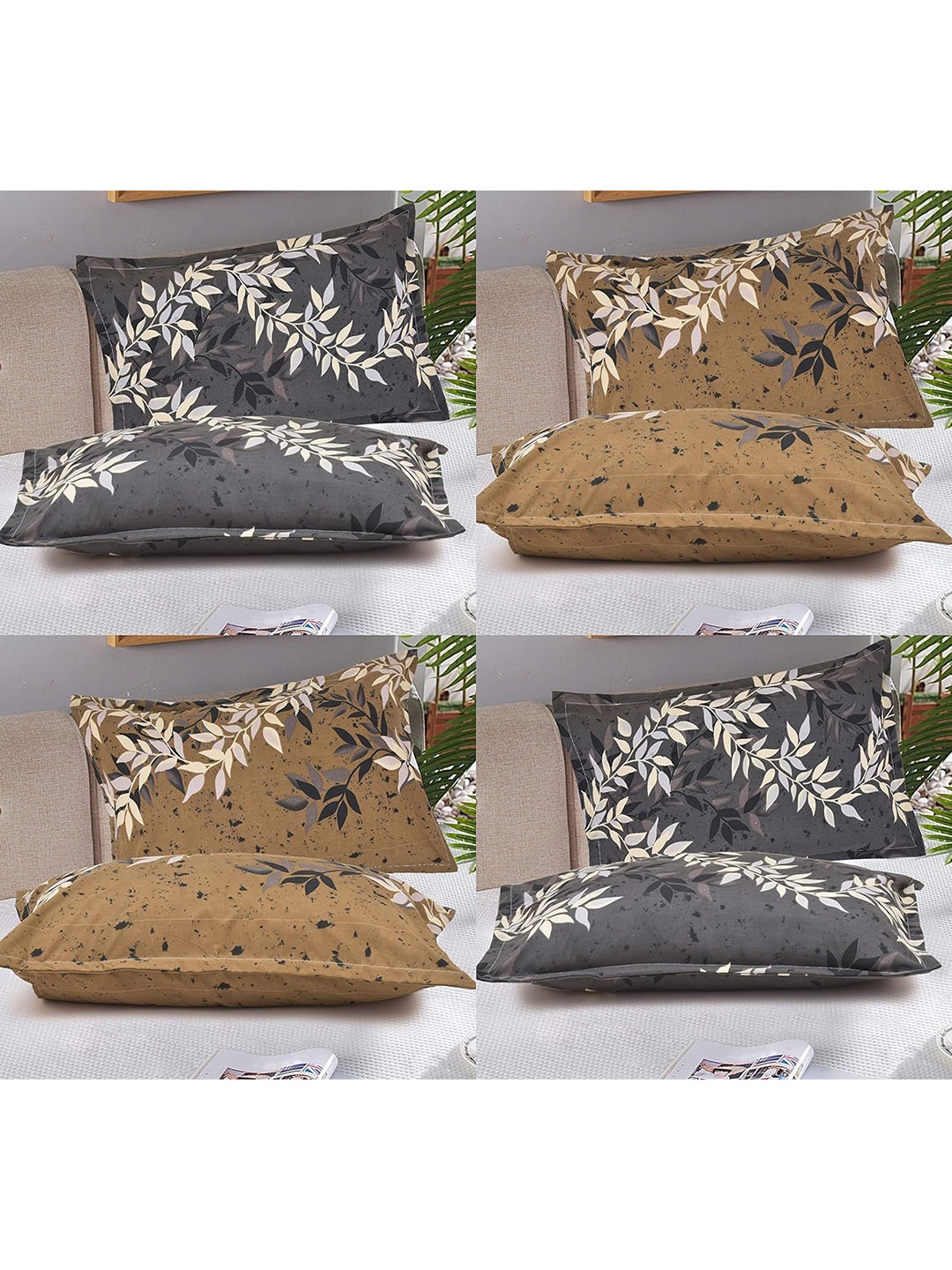 

RRC Grey & Brown 8 Pieces Printed Rectangle Pillow Covers, Black