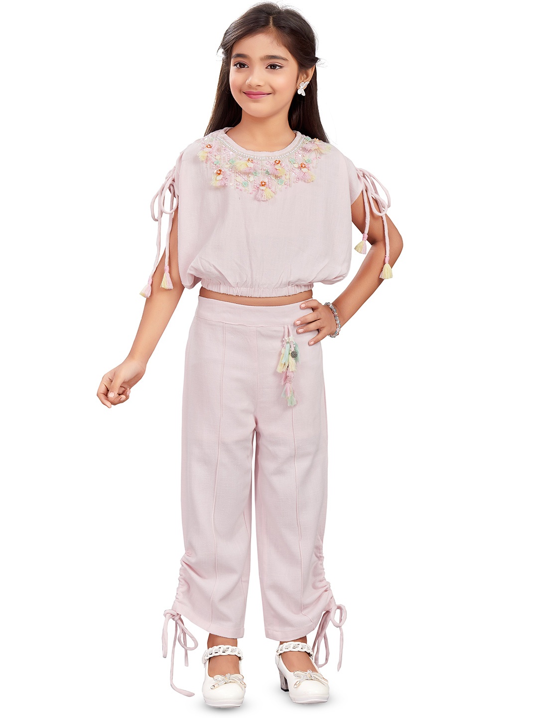 

Hunny Bunny Girls Embellished Pure Cotton Top with Trousers, Pink