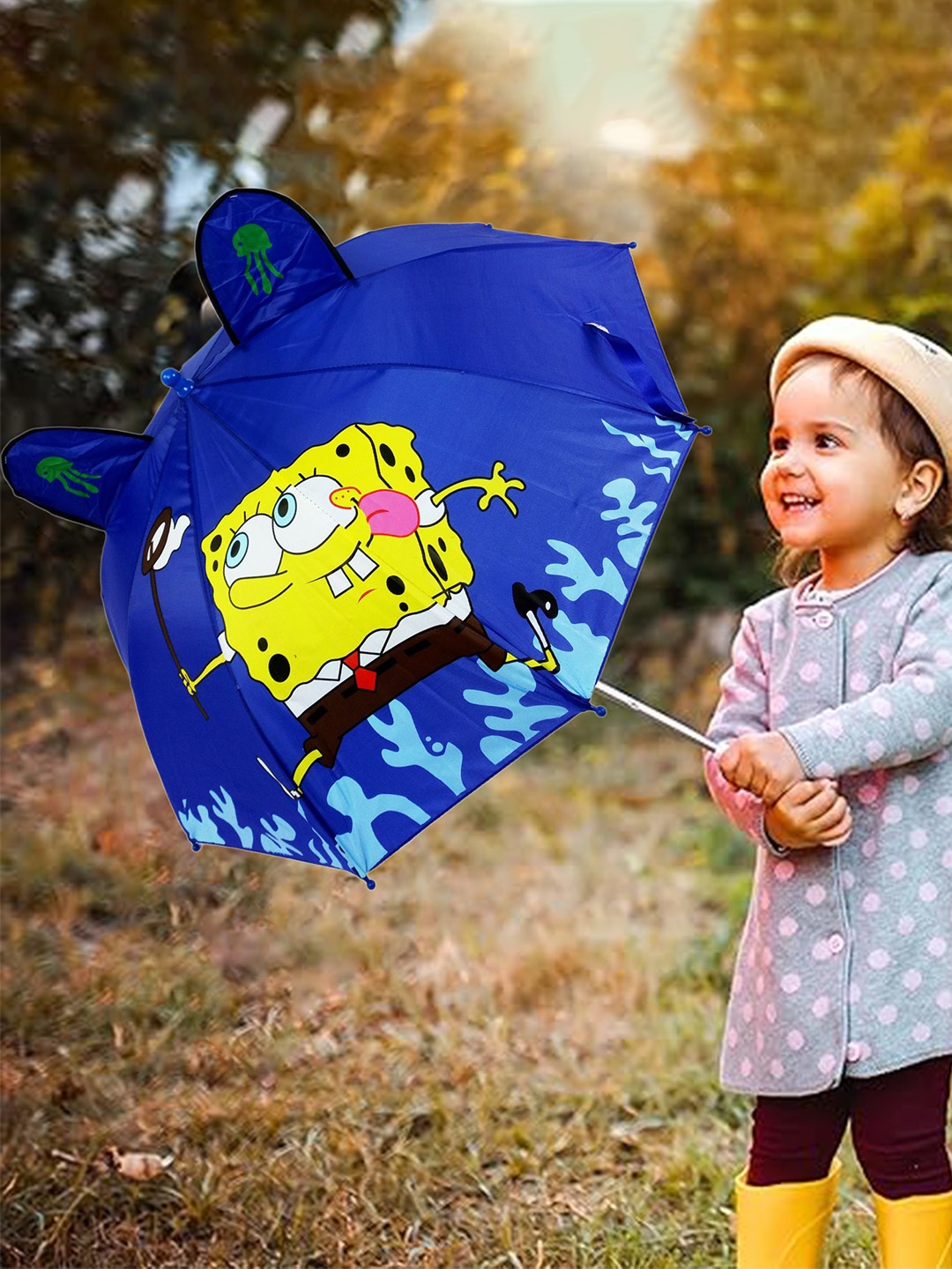 

Babymoon Kids Cartoon Popup Ears Automatic Umbrella, Navy blue