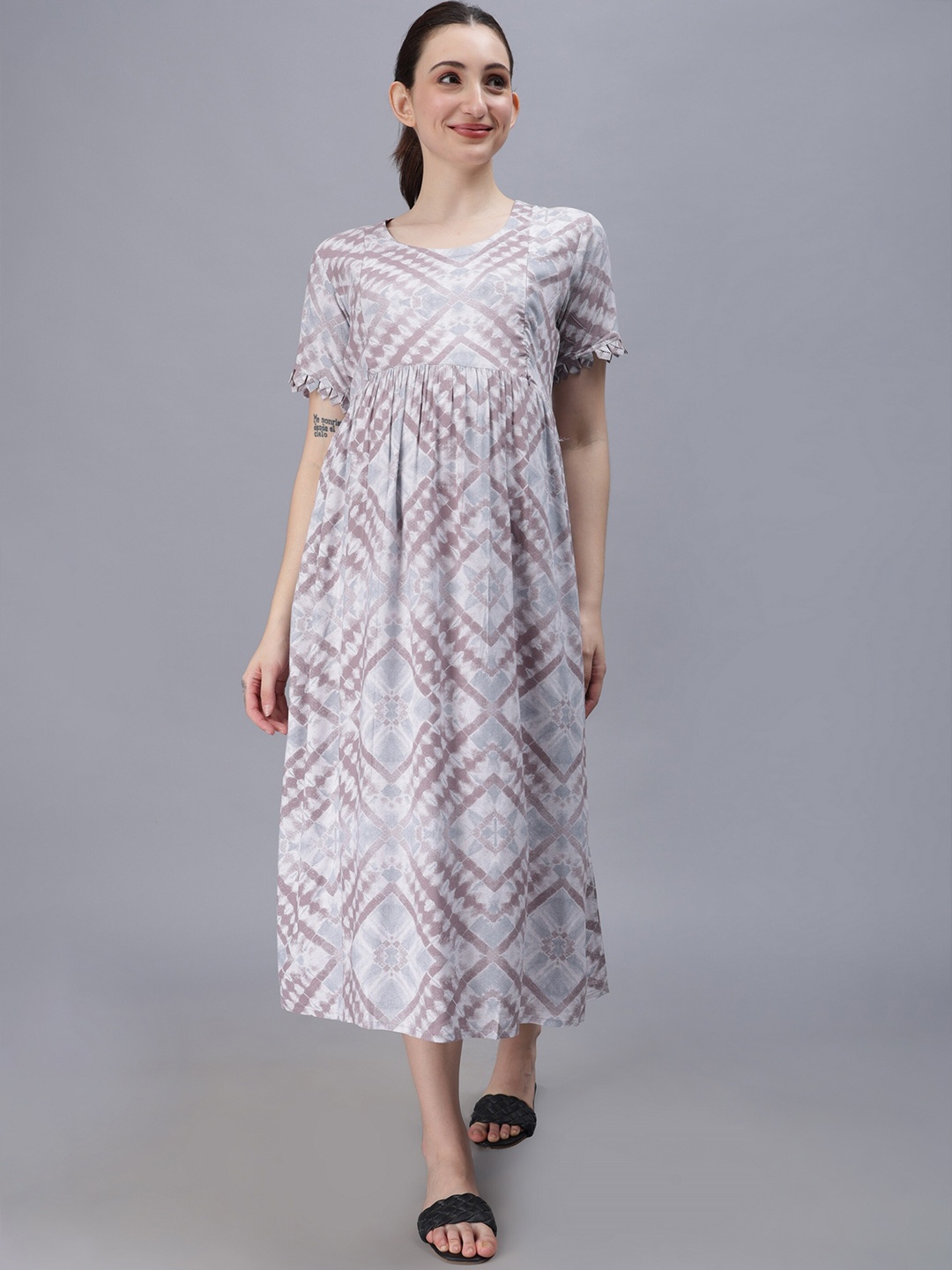 

NIGHTSPREE Geometric Printed Maternity Empire Midi Dress, Brown