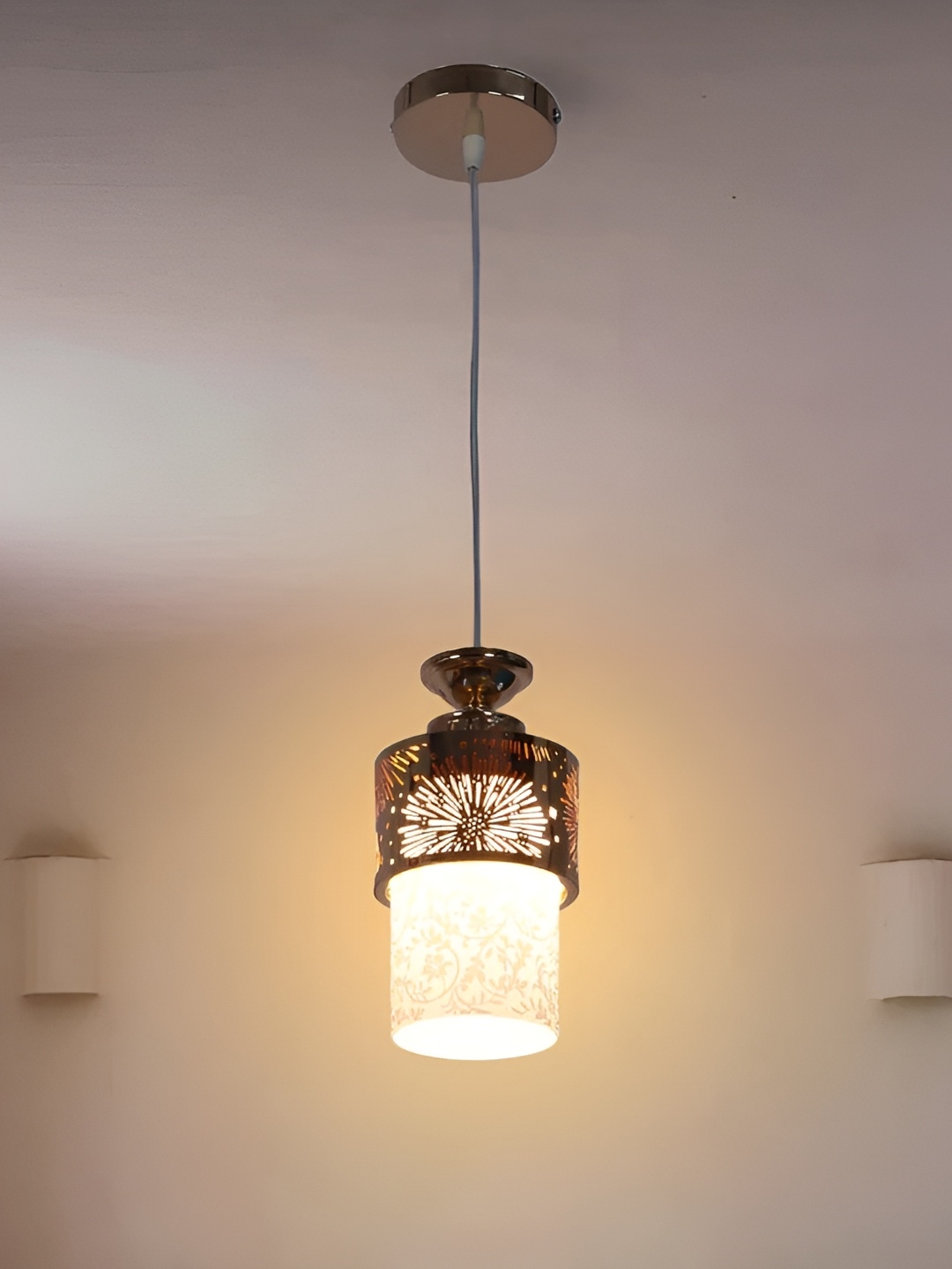 

CORAL TREE Copper-Toned & White Textured Metal Cylinder Shaped Ceiling Lamp