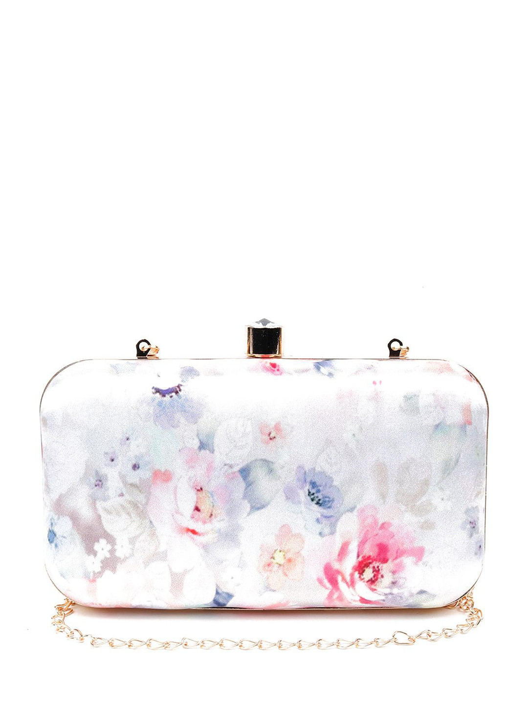 

ODETTE Floral Printed Box Clutch, White