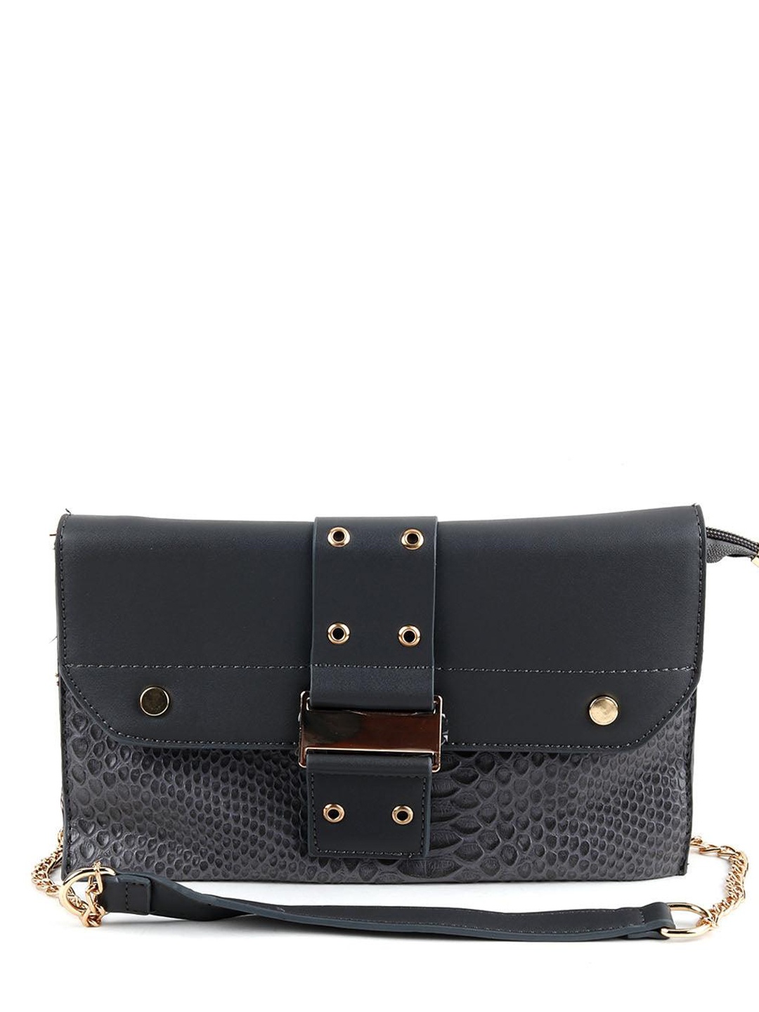 

ODETTE Leather Envelope Clutch, Grey