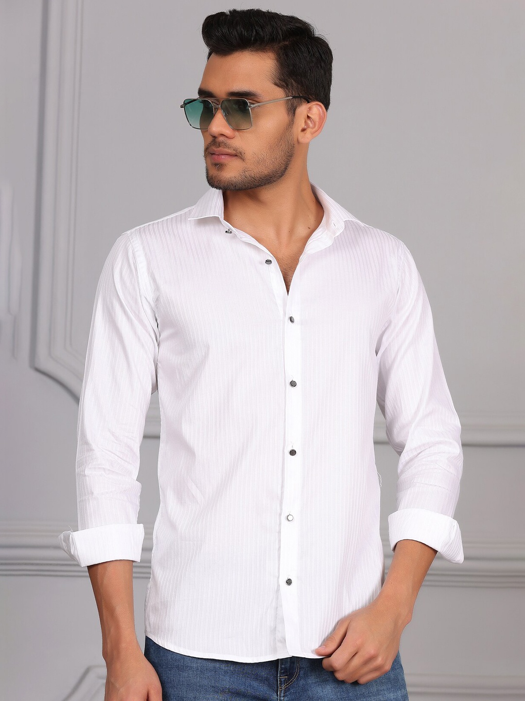 

FILO HEVIS Classic Striped Cotton Formal Shirt, White