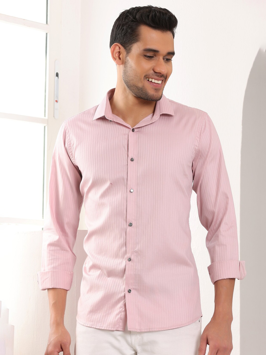 

FILO HEVIS Classic Striped Cotton Formal Shirt, Pink