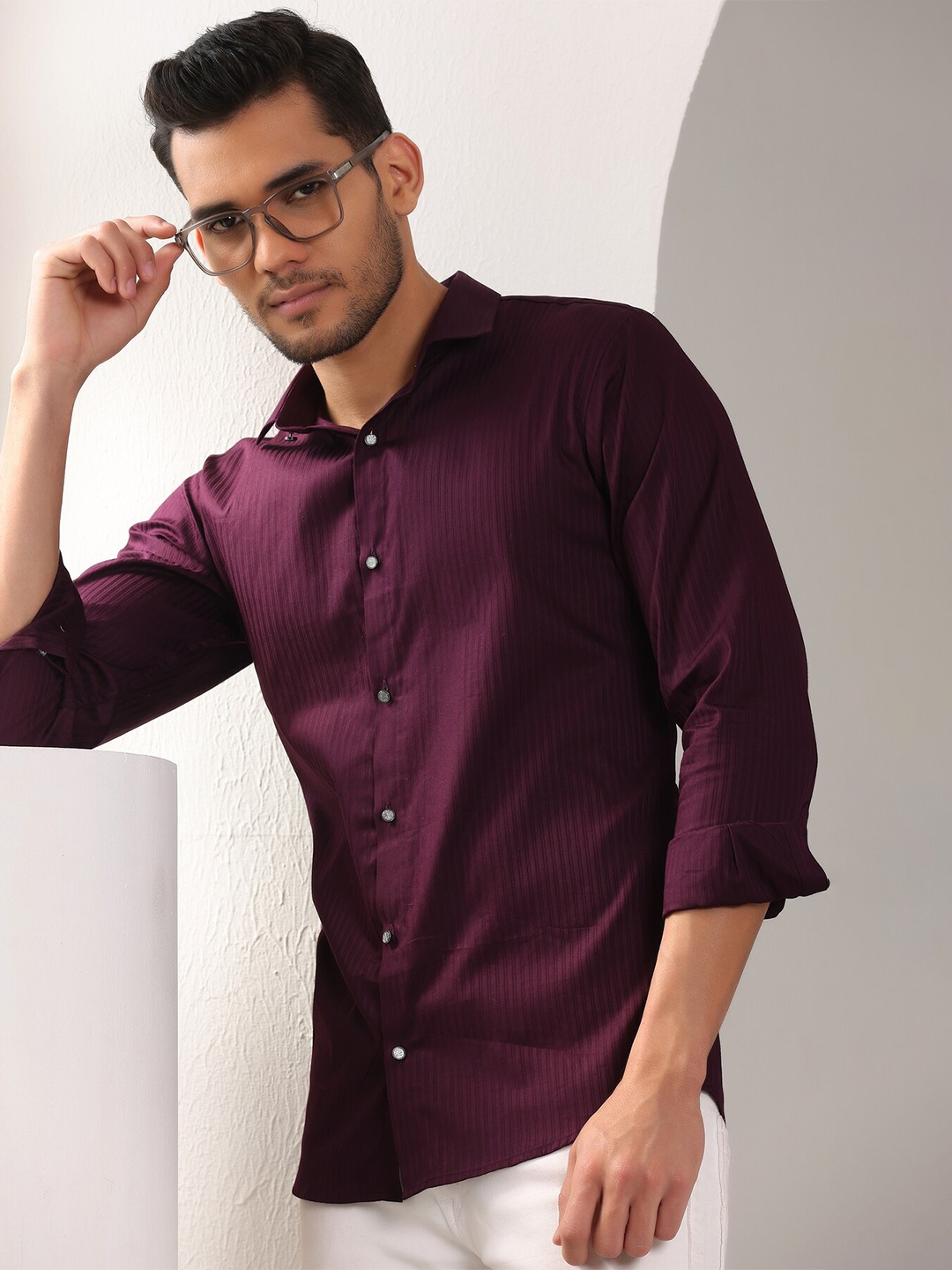 

FILO HEVIS Classic Striped Cotton Formal Shirt, Purple