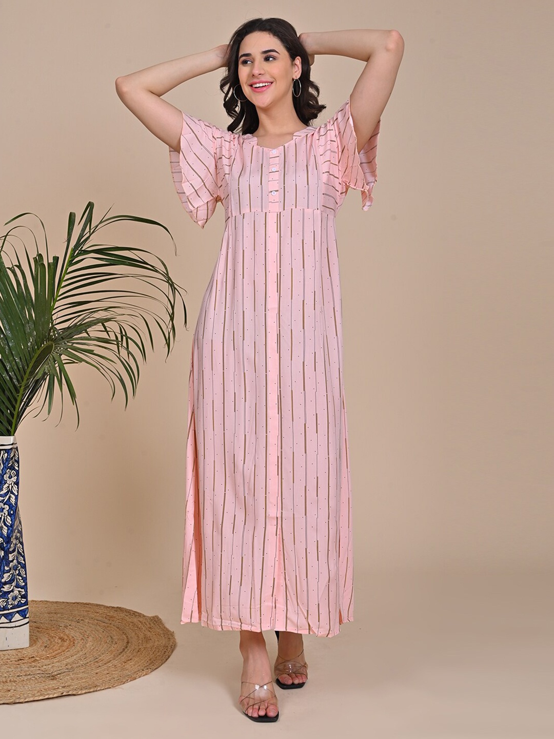 

GOLDSTROMS Striped Maxi Nightdress, Peach