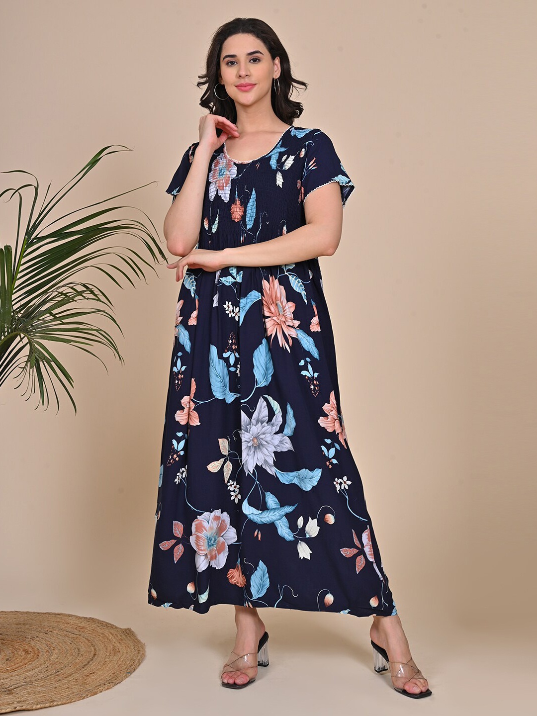 

GOLDSTROMS Floral Printed Maxi Nightdress, Navy blue