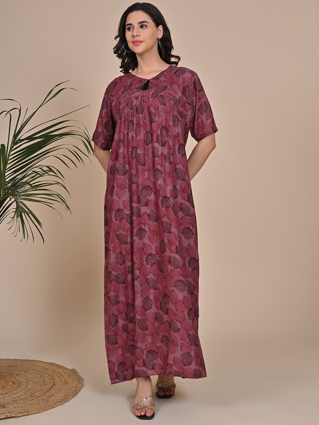 

GOLDSTROMS Floral Printed V-Neck Maxi Nightdress, Maroon