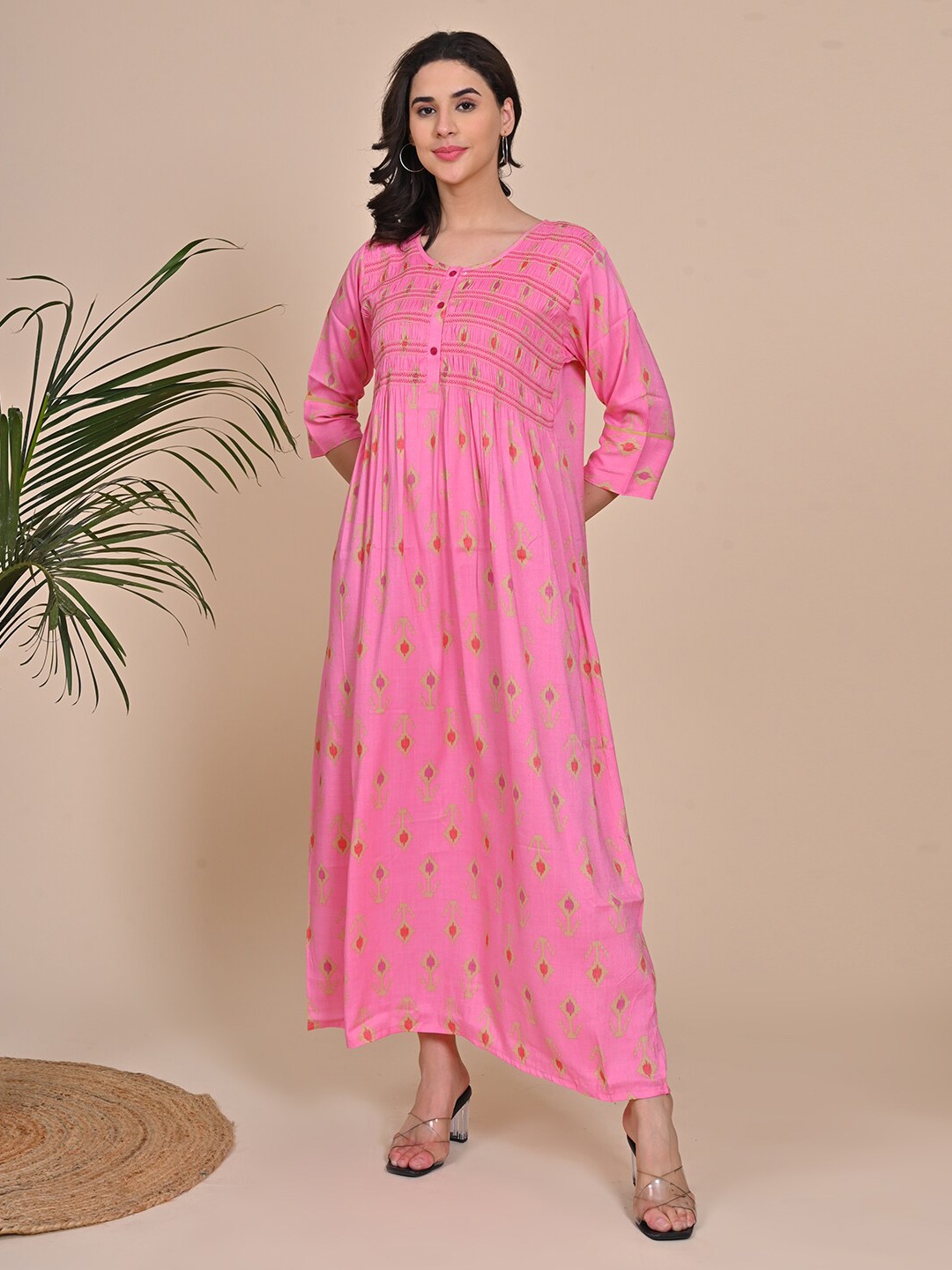 

GOLDSTROMS Ethnic Motifs Printed Maxi Nightdress, Pink