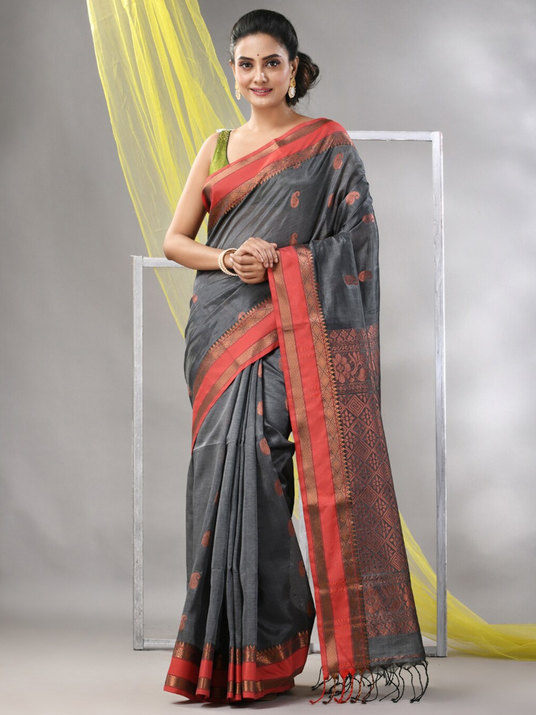 

Charukriti Woven Design Zari Saree, Grey