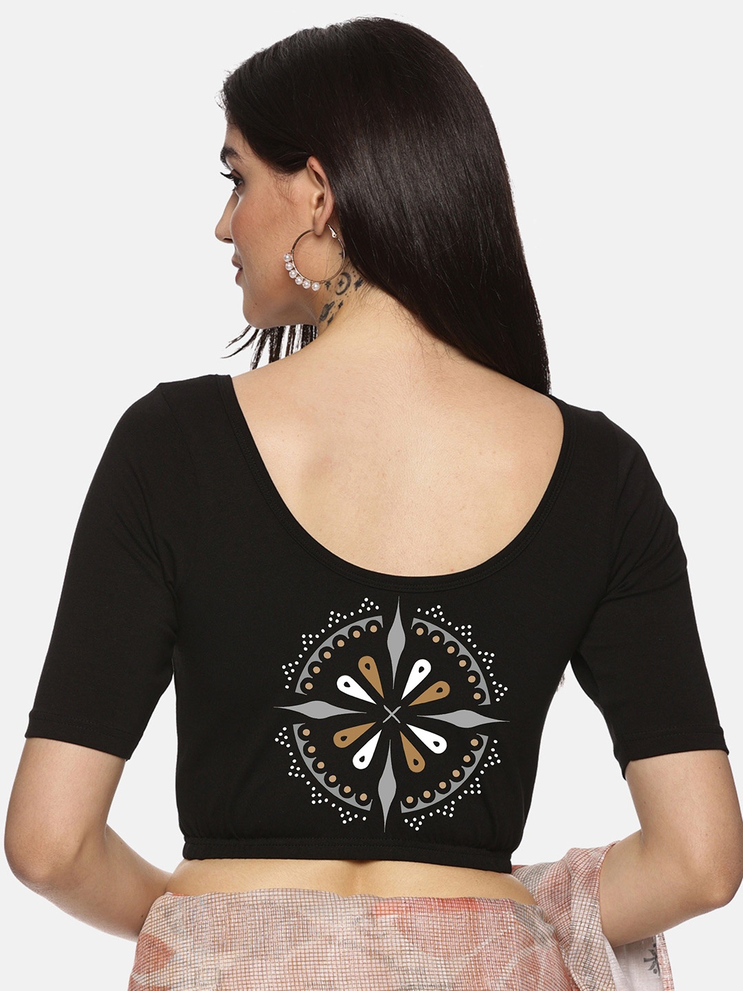 

NOT YET by us Printed Stretchable Saree Blouse, Black