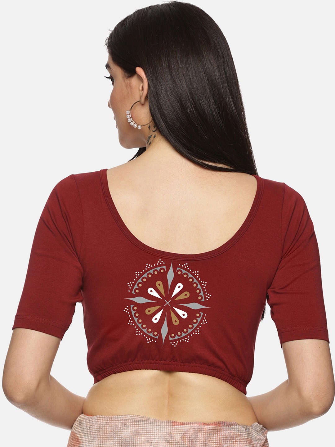 

NOT YET by us Floral Back Printed Stretchable Saree Blouse, Maroon