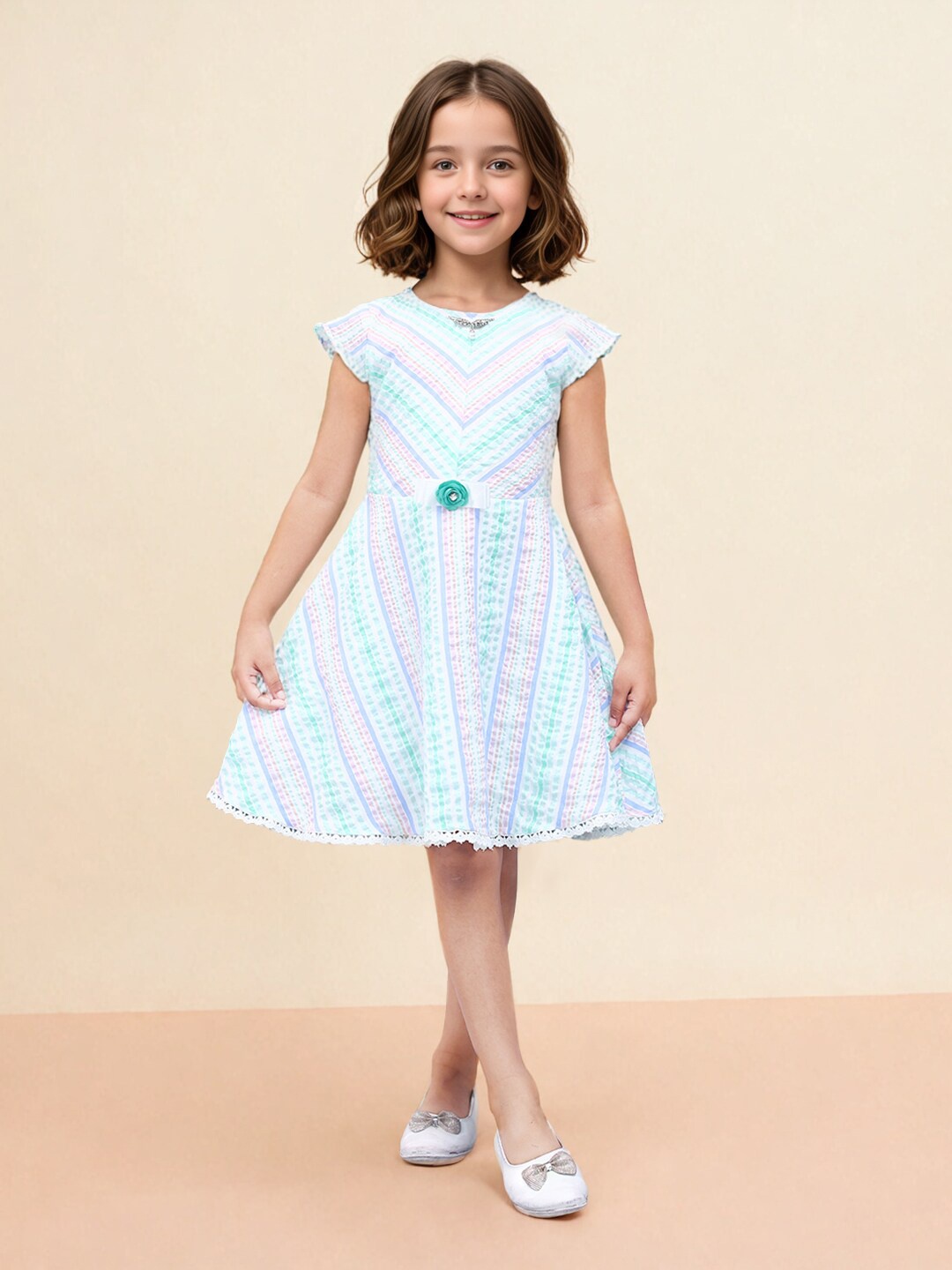 

Toonyport Girls Striped A-Line Dress, Green