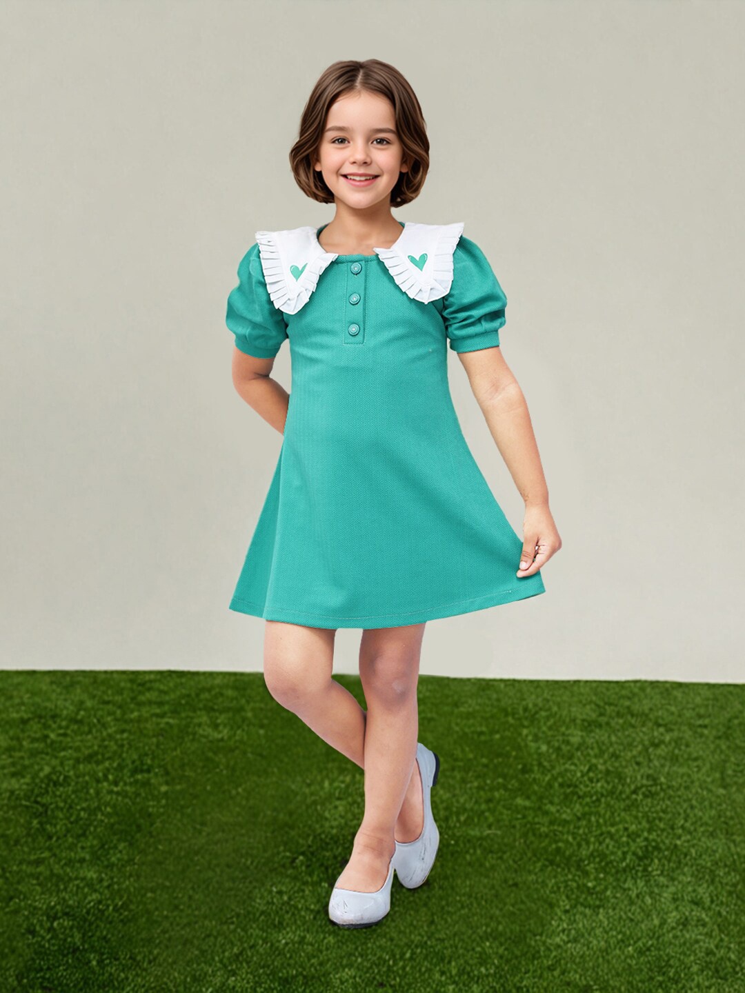 

Toonyport Puff Sleeve A-Line Dress, Green