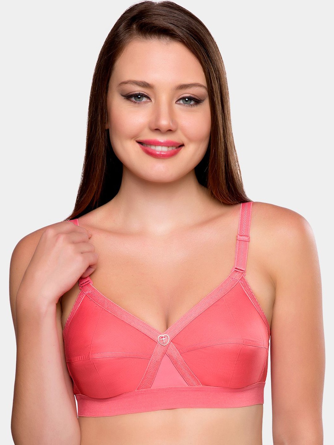

Trylo Krutika Plain Pure Cotton Non-Padded Non-Wired Full Coverage Super Support Bra, Coral
