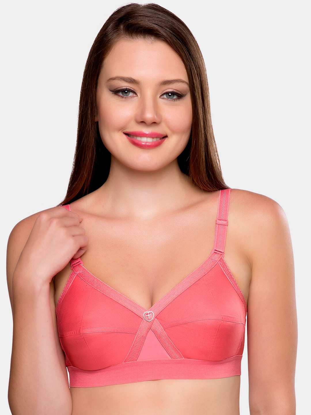 

Trylo Krutika Plain Pure Cotton Non-Padded Non-Wired Full Coverage Super Support Bra, Coral