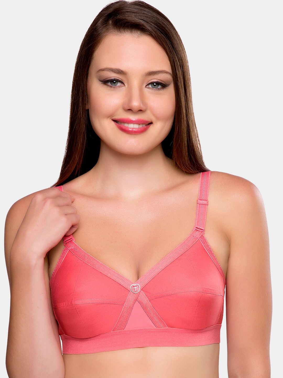 

Trylo Krutika Plain Pure Cotton Non-Padded Non-Wired Full Coverage Super Support Bra, Coral