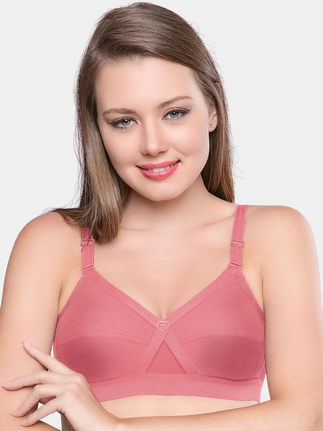 

Trylo Krutika Plain Pure Cotton Non-Padded Non-Wired Full Coverage Super Support Bra, Rose gold