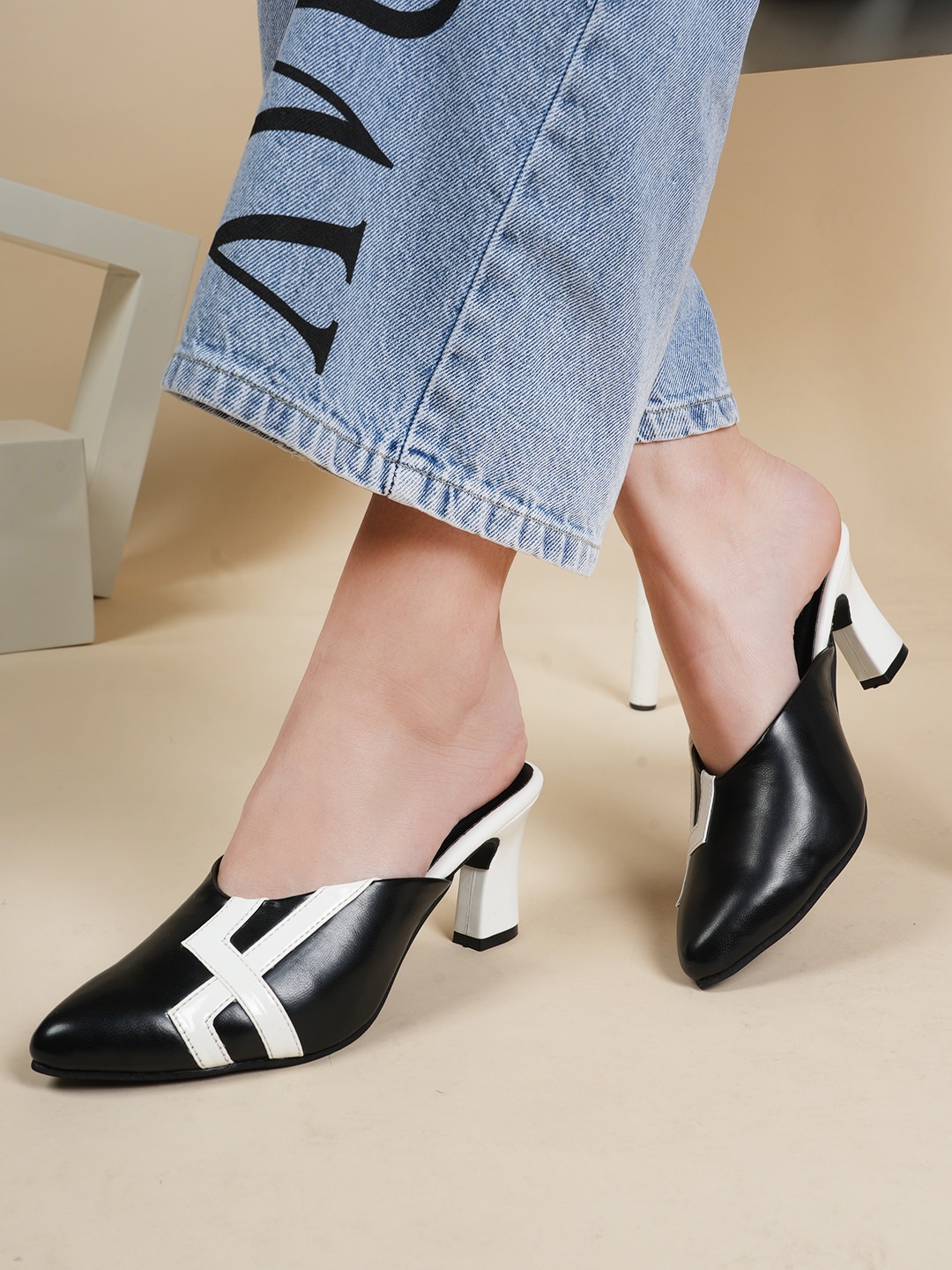 

Mast & Harbour Printed Block Heeled Pumps, Black