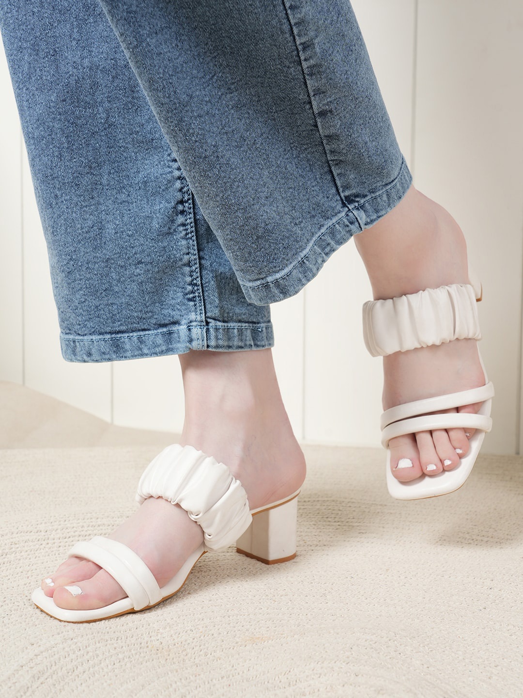 

Mast & Harbour Textured Open Toe Block Heels, White
