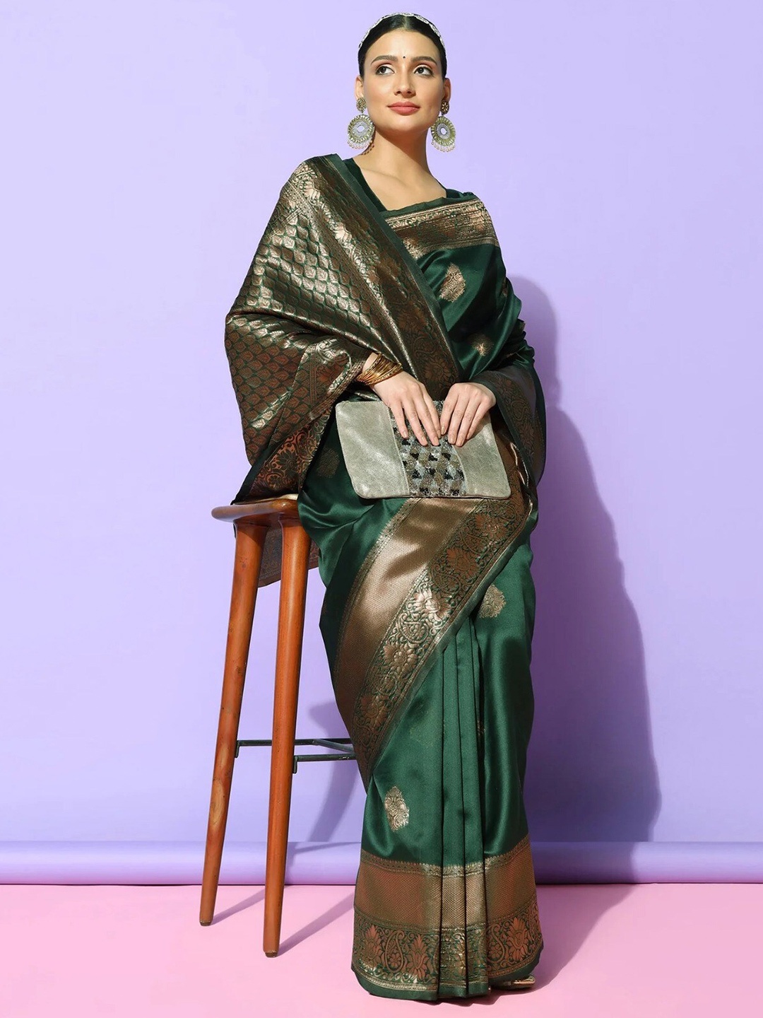 

KALINI Woven Design Zari Banarasi Saree, Green