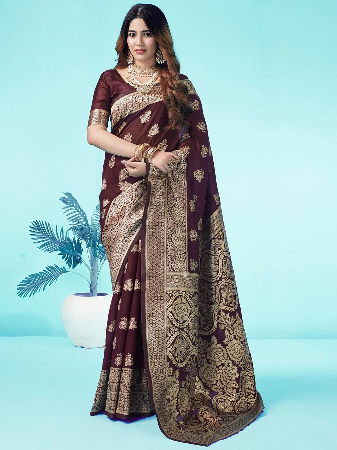 

KALINI Woven Design Zari Art Silk Banarasi Saree, Maroon