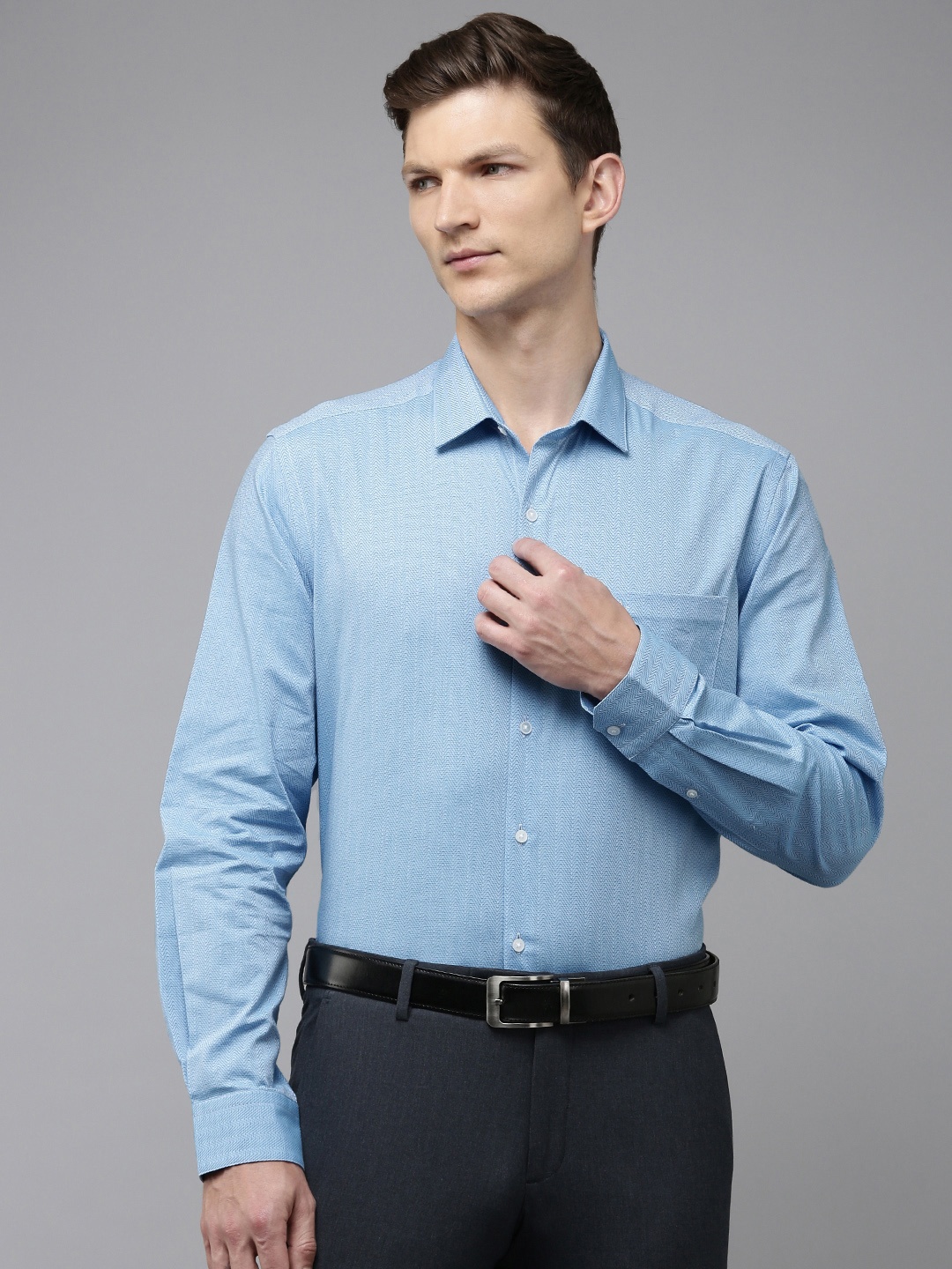

Arrow Pure Cotton Self Design Textured Original Slim Fit Opaque Formal Shirt, Blue