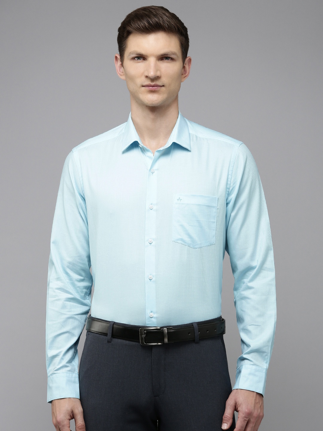 

Arrow Self Design Manhattan Slim Fit Opaque Pure Cotton Formal Shirt, Blue