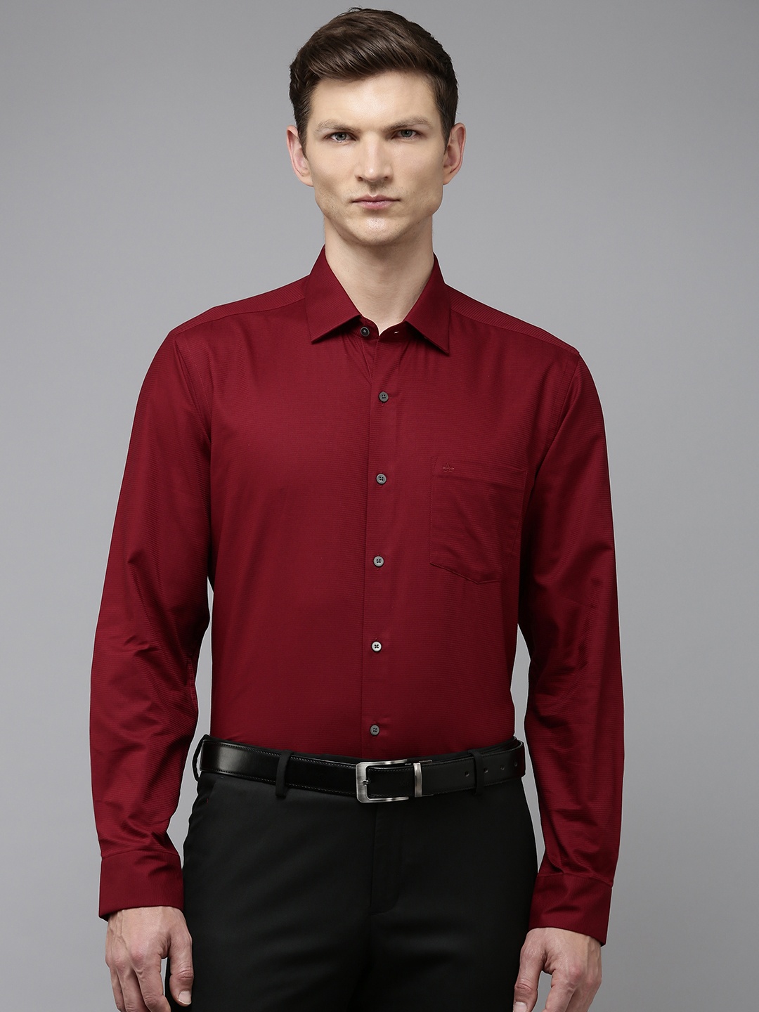 

Arrow Self Design Manhattan Slim Fit Opaque Pure Cotton Formal Shirt, Red