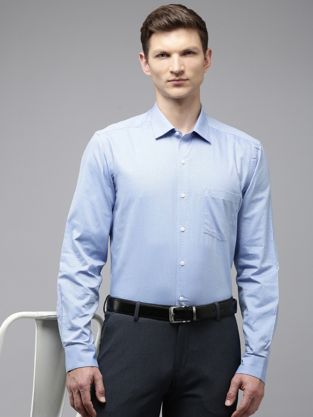 

Arrow Self Design Manhattan Slim Fit Opaque Pure Cotton Formal Shirt, Blue