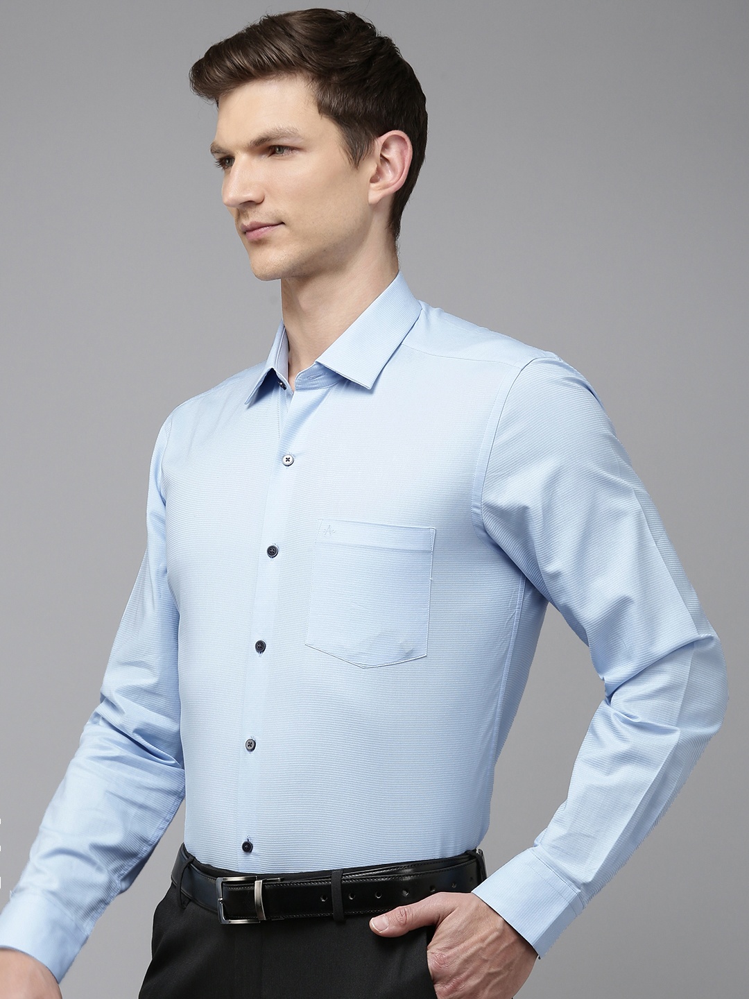 

Arrow Pure Cotton Manhattan Slim Fit Self Design Textured Formal Shirt, Blue