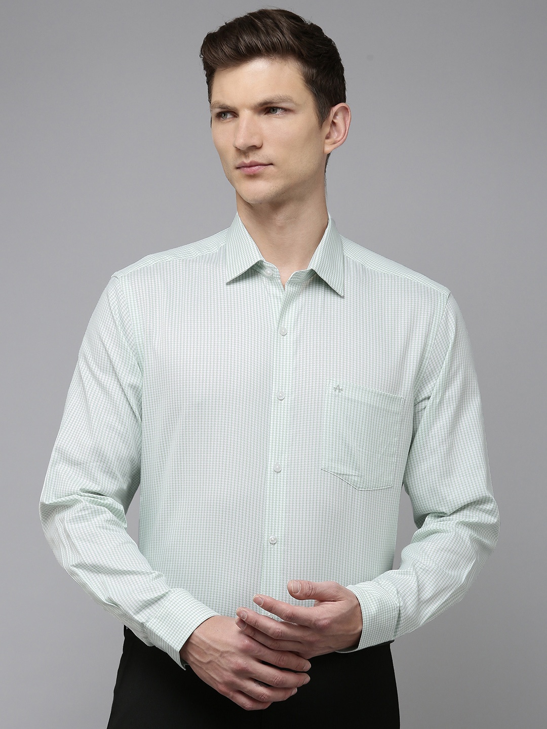

Arrow Pure Cotton Manhattan Slim Fit Opaque Checked Formal Shirt, Green