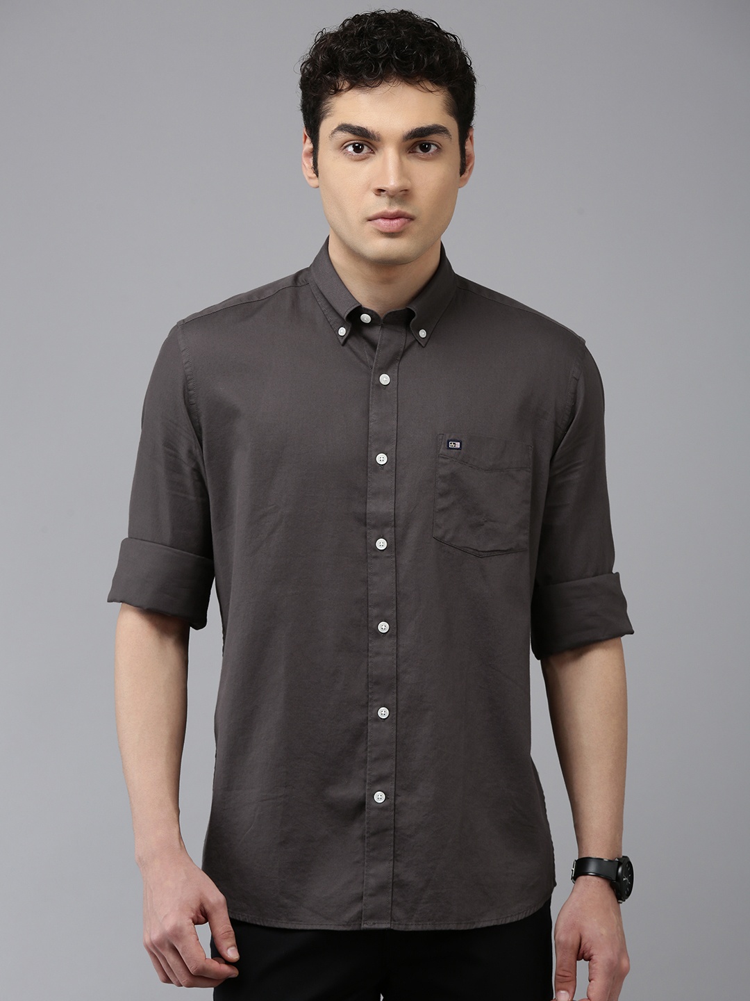 

Arrow Pure Cotton Manhattan Slim Fit Button-Down Collar Casual Shirt, Charcoal
